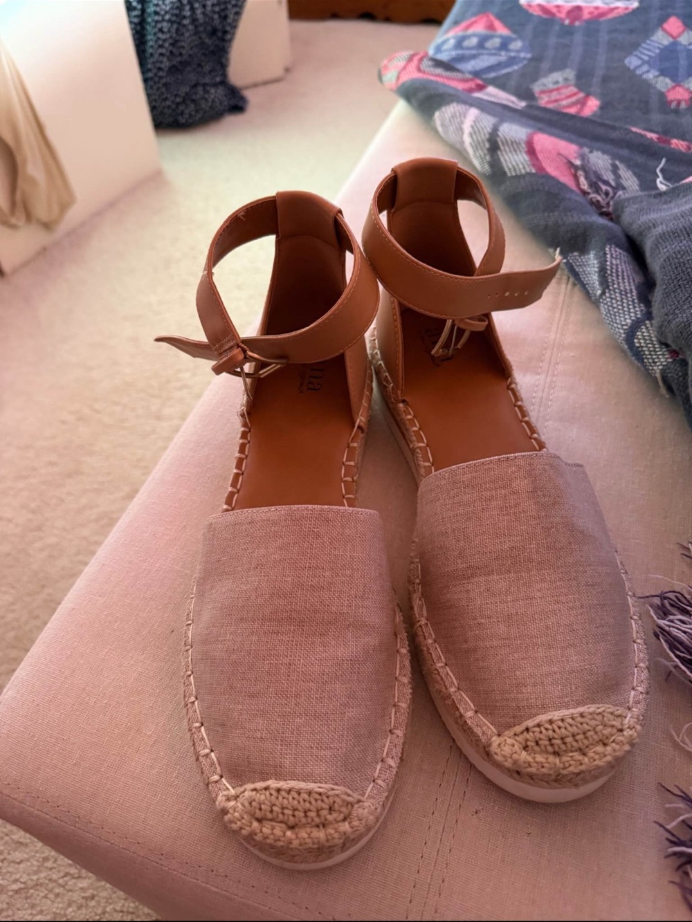Women’s Tan Espadrille Ankle-Strap Flats